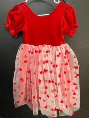 Ollie Jay - Girls Red Velvet Bodice Heart-Print Tulle Dress
